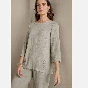 Soft Surroundings Oceo Gauze Crinkle Tunic Button Detail Blouse Women’s Size L